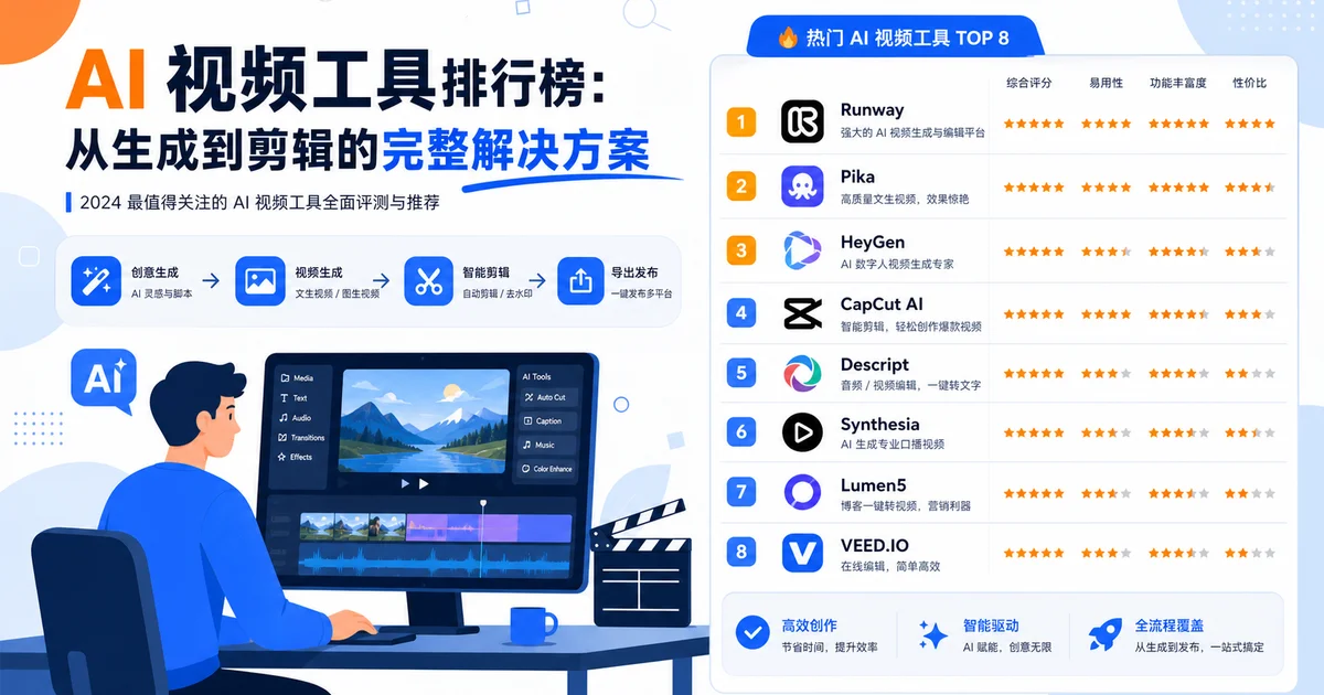 AI 视频工具排行榜:从生成到剪辑的完整解决方案 封面图